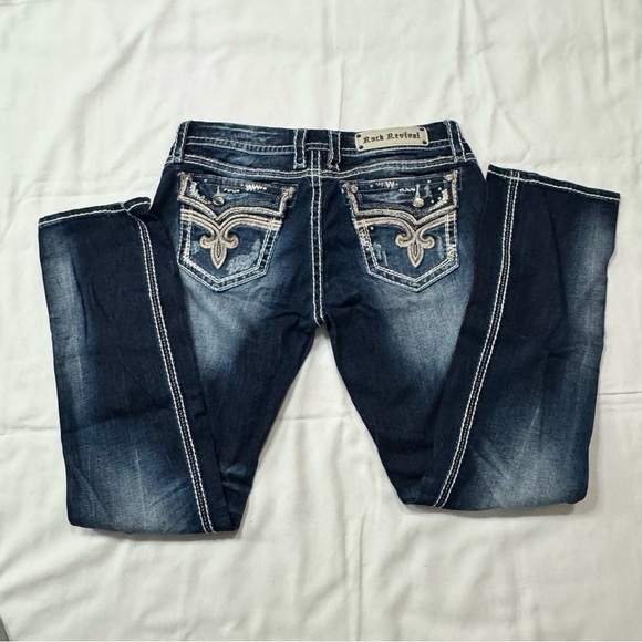 Rock Revival Denim - Rock Revival Dark Blue Jeans with Embroidered Pockets